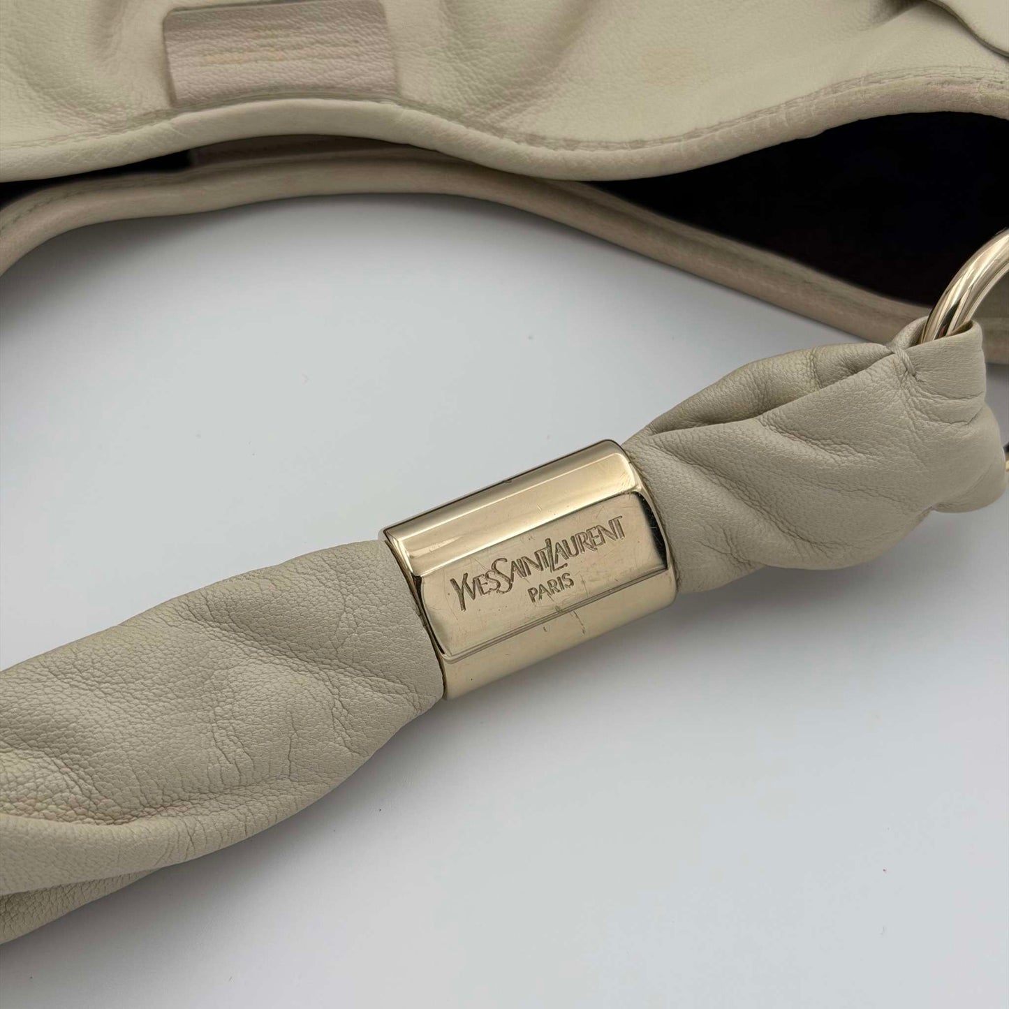 2000s YSL Saint Tropez Leather Cream Shoulder Bag