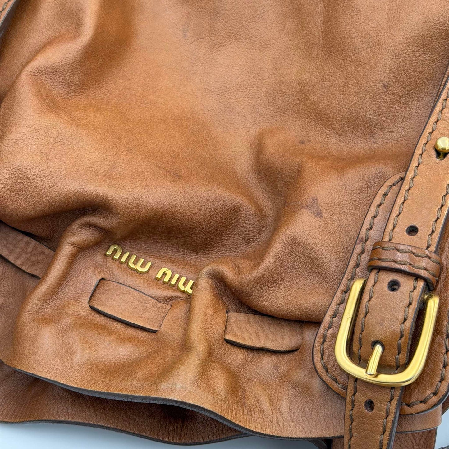 Miu Miu Vitello Brown Leather Tote Bag