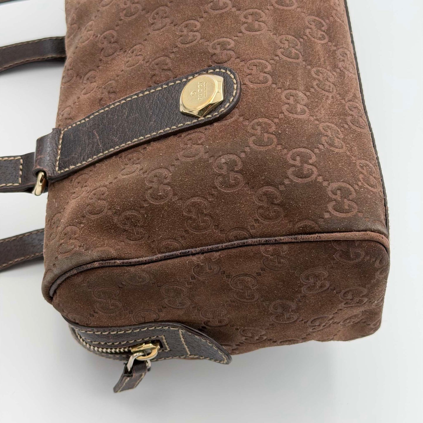 RARE Gucci GG Suede Charmy Boston Brown Shoulder Bag