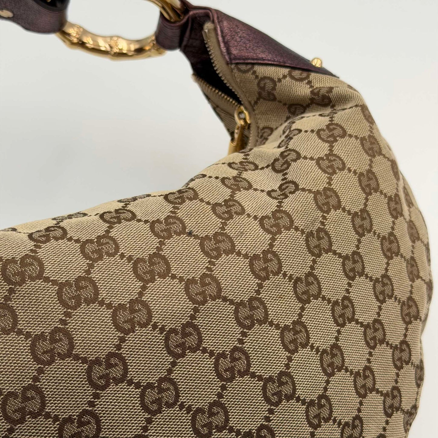 Gucci GG Canvas Bamboo Ring Purple Shoulder Bag