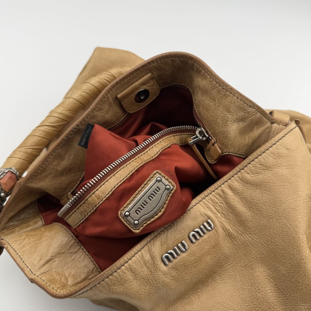 Miu Miu Shopping Hobo Brown Leather Shoulder Bag