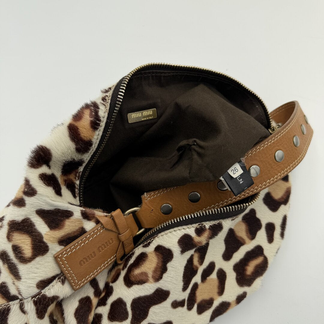 RARE Archive Miu Miu Leopard Calf Hair Brown Shoulder Bag