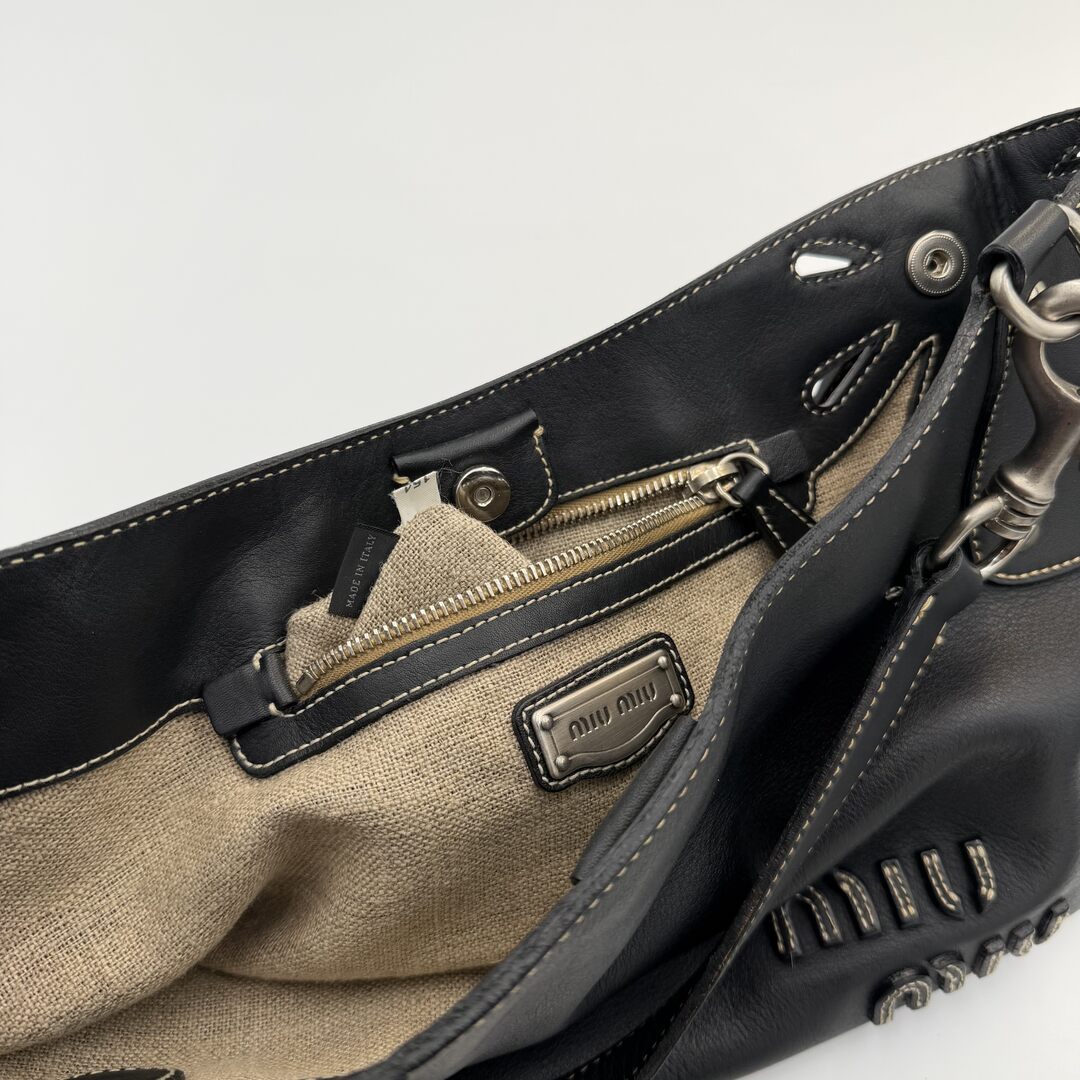RARE Miu Miu Flower Hobo Leather Navy Shoulder Bag