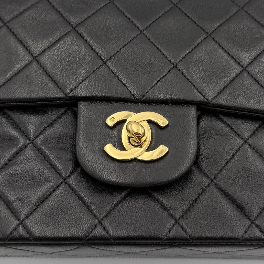 90s Chanel Matelasse Double Flap Chain 24K Gold Black Shoulder Bag