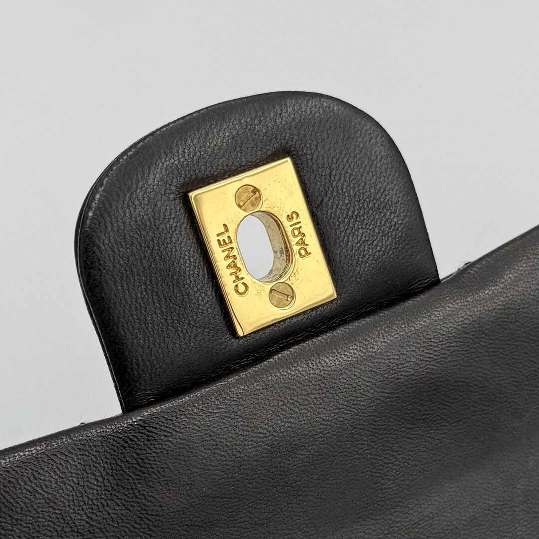 90s Chanel Matelasse Double Flap Chain 24K Gold Black Shoulder Bag