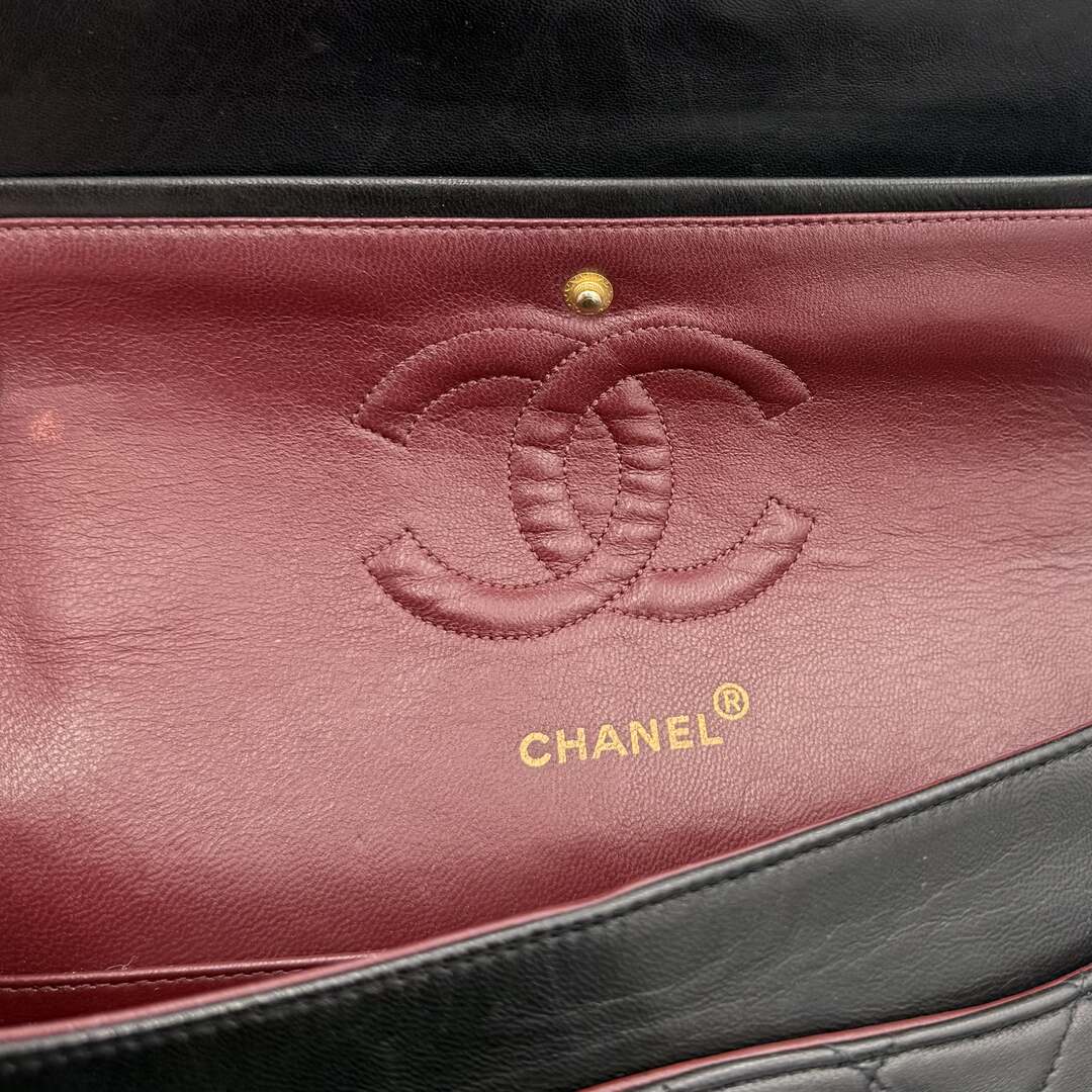 90s Chanel Matelasse Double Flap Chain 24K Gold Black Shoulder Bag