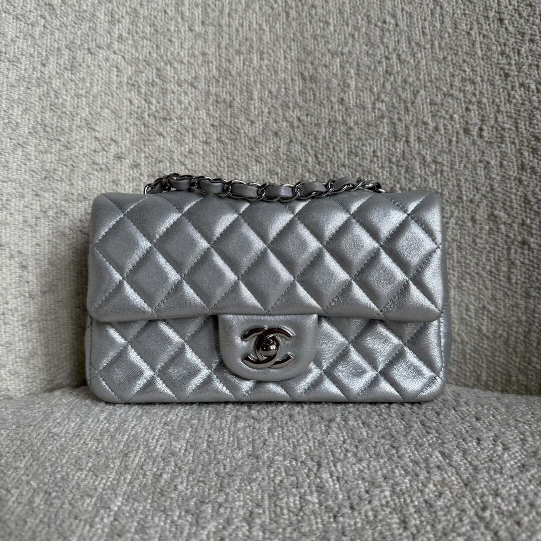 2021 Chanel Classic Metallic Silver Mini Flap Bag