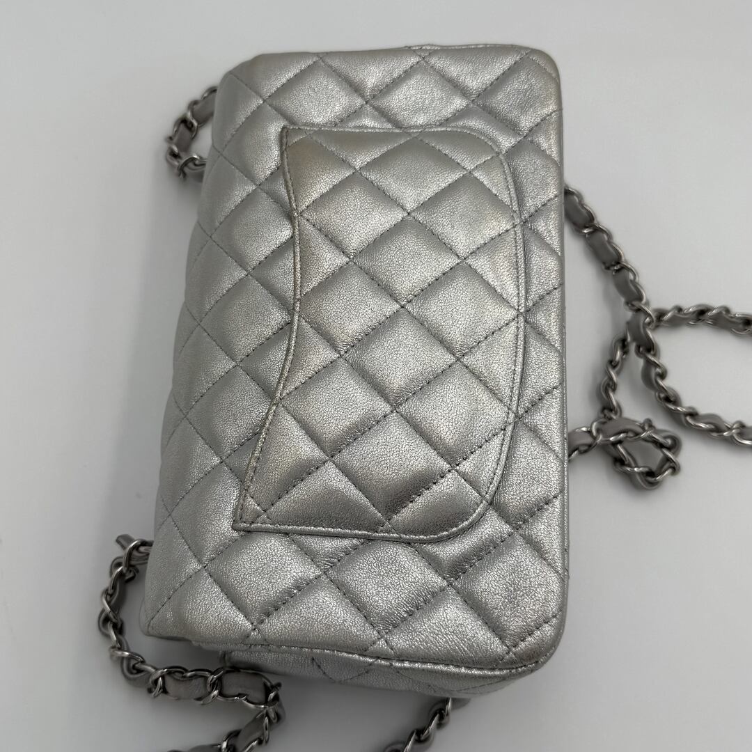 2021 Chanel Classic Metallic Silver Mini Flap Bag