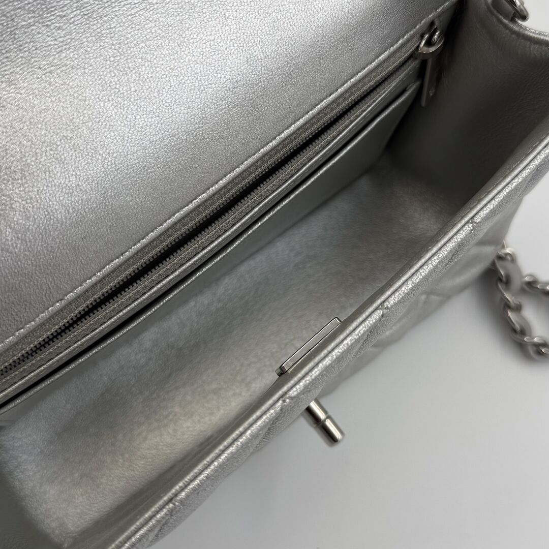 2021 Chanel Classic Metallic Silver Mini Flap Bag