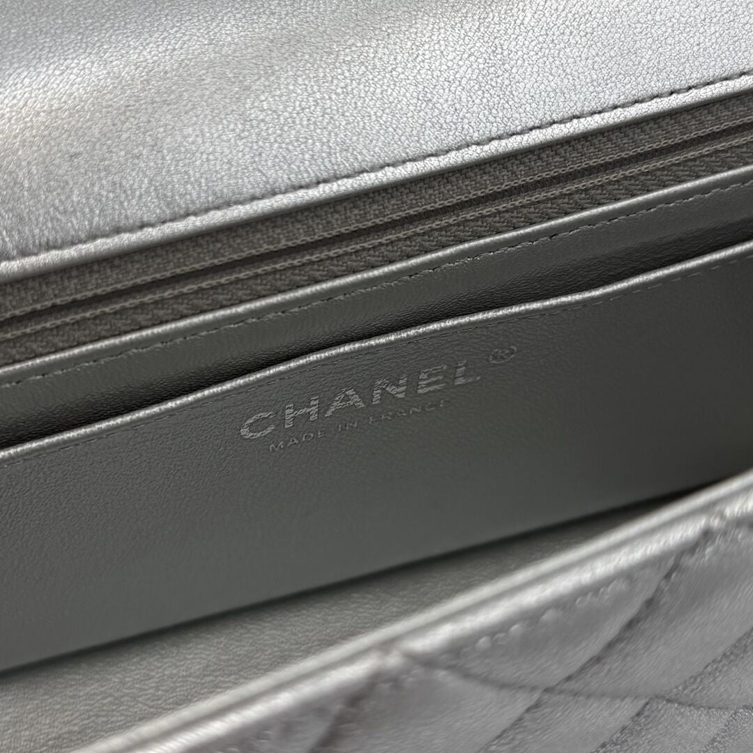 2021 Chanel Classic Metallic Silver Mini Flap Bag