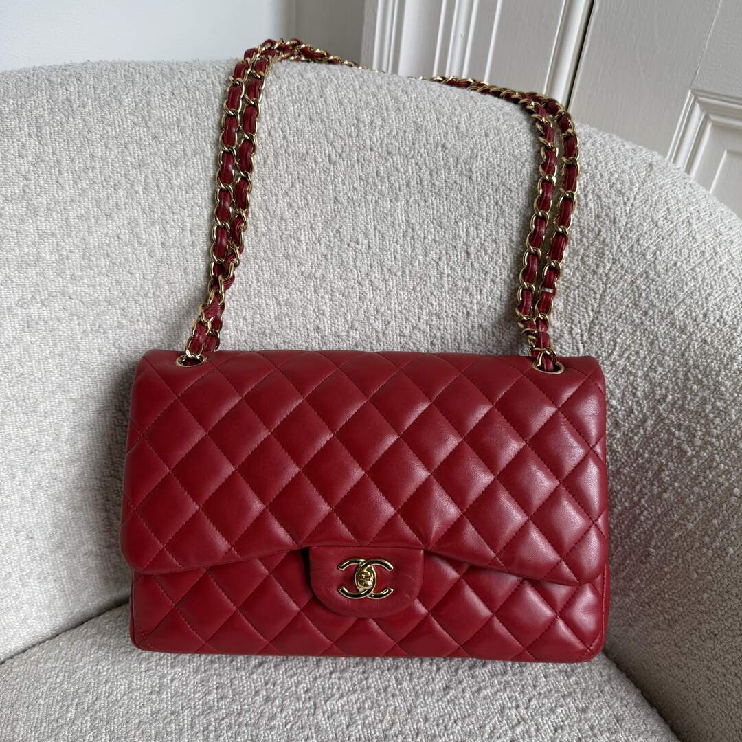 2015 Chanel Classic Jumbo Double Flap Red Shoulder Bag