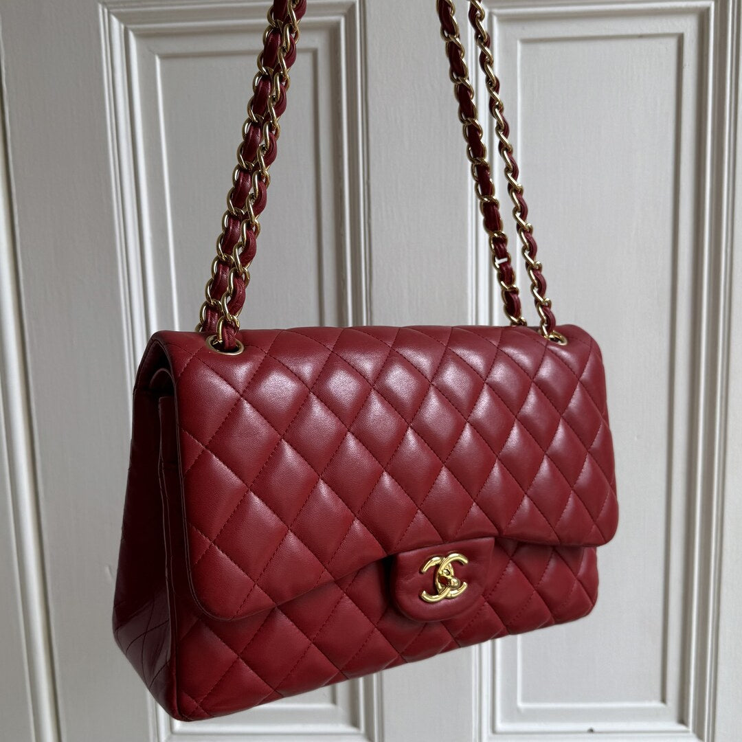 2015 Chanel Classic Jumbo Double Flap Red Shoulder Bag
