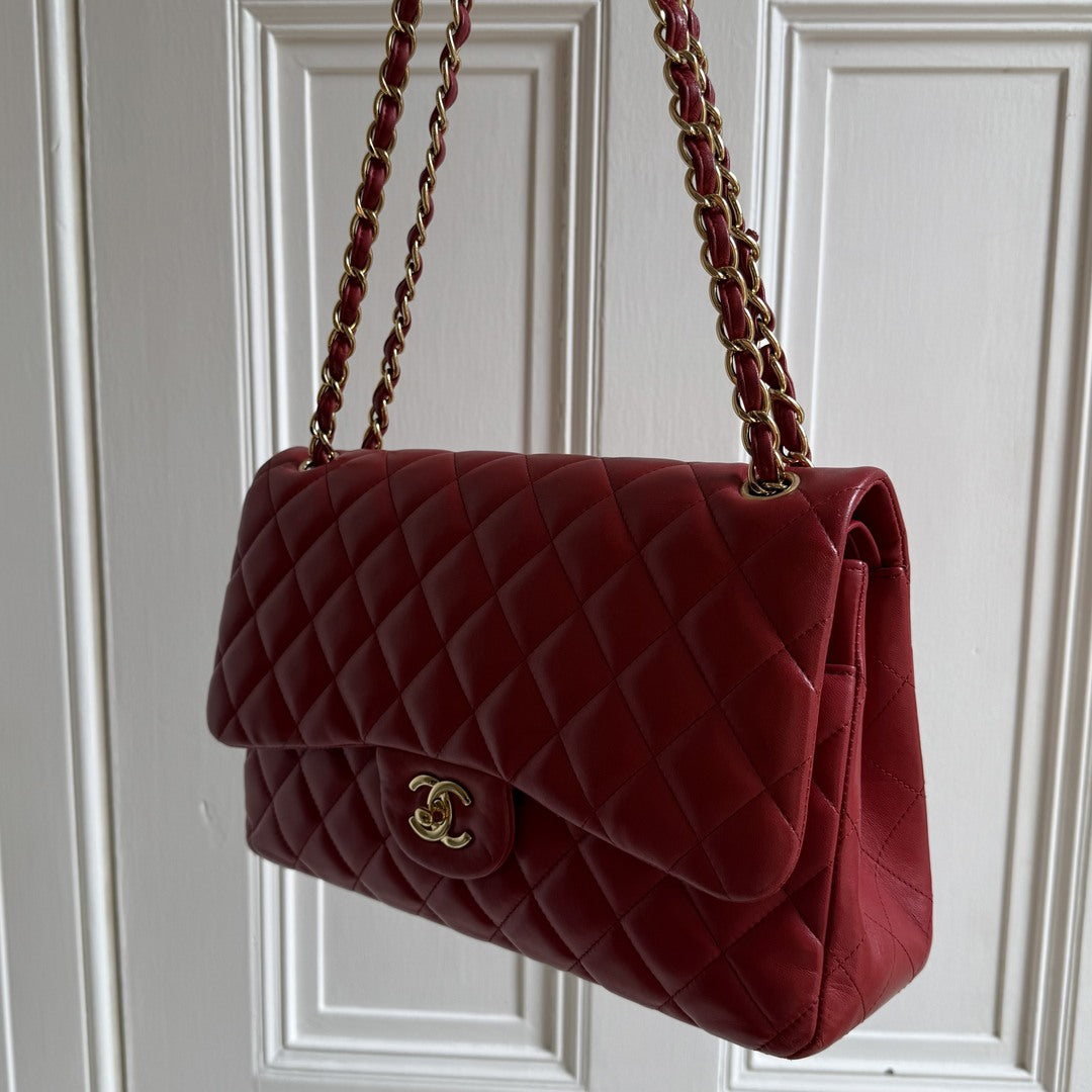 2015 Chanel Classic Jumbo Double Flap Red Shoulder Bag