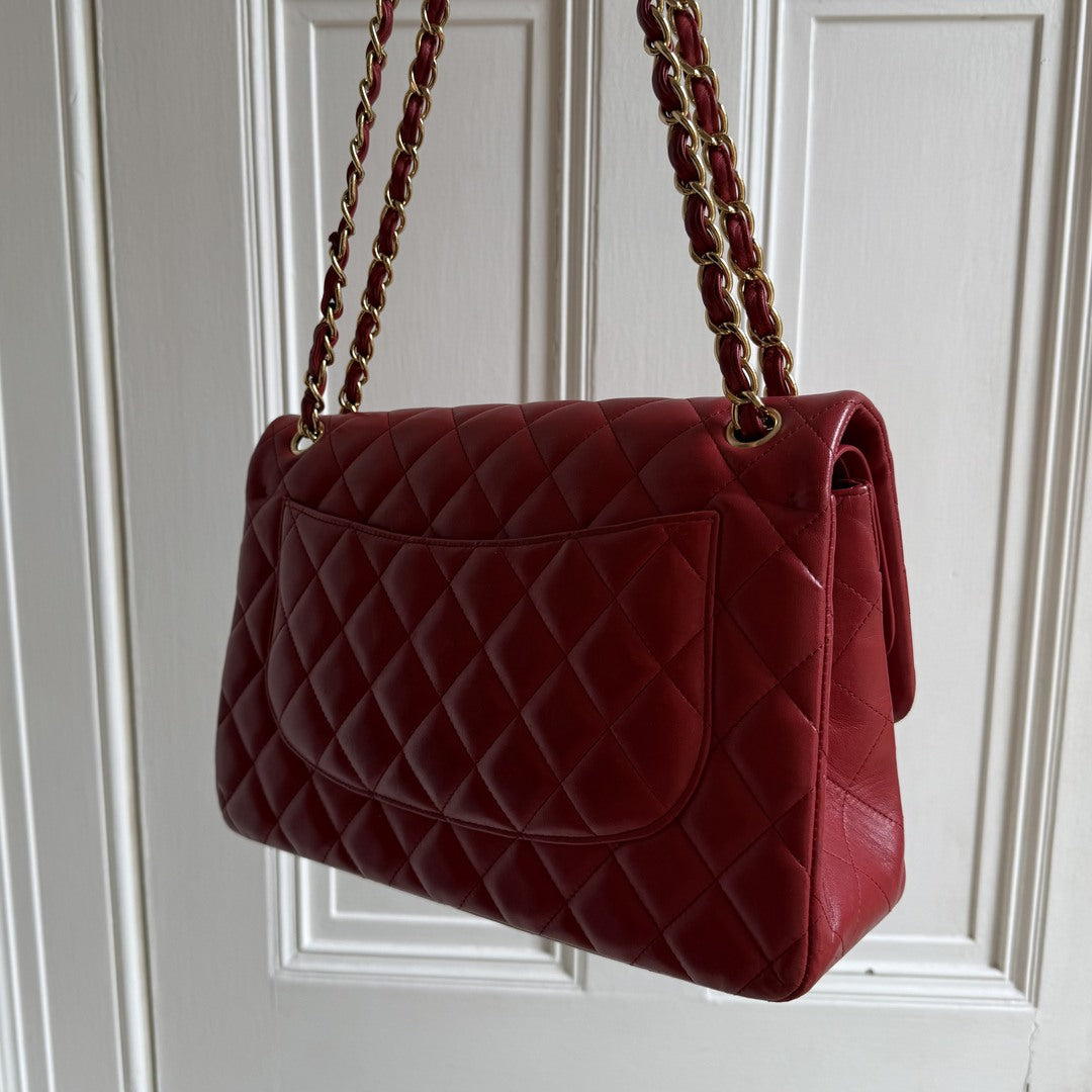 2015 Chanel Classic Jumbo Double Flap Red Shoulder Bag