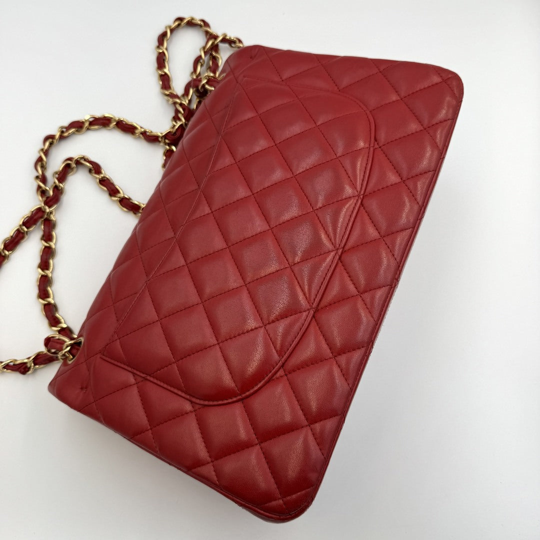 2015 Chanel Classic Jumbo Double Flap Red Shoulder Bag
