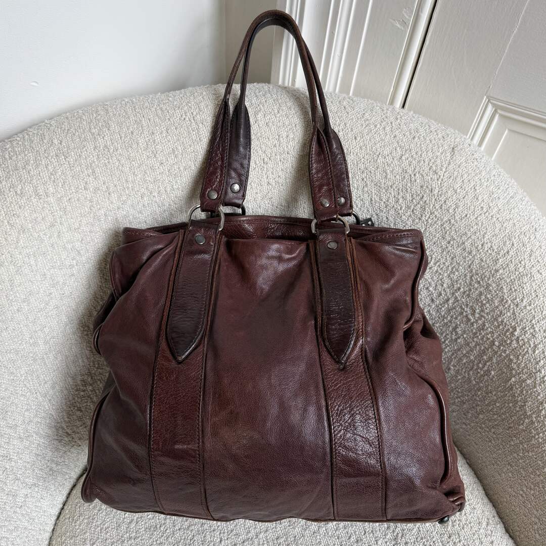 Archive Miu Miu Flower Leather Brown Tote Bag