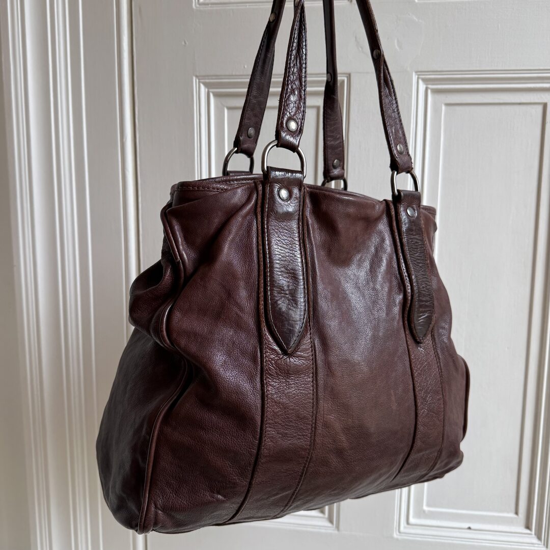 Archive Miu Miu Flower Leather Brown Tote Bag