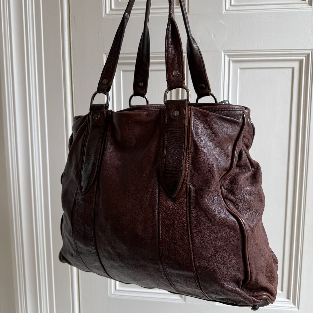 Archive Miu Miu Flower Leather Brown Tote Bag