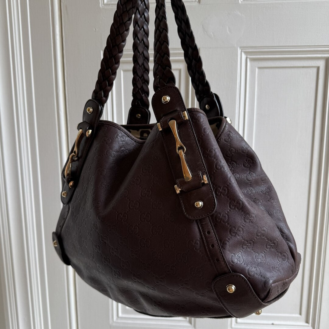 Gucci Guccissima Abbey Horsebit Leather Brown Tote Bag