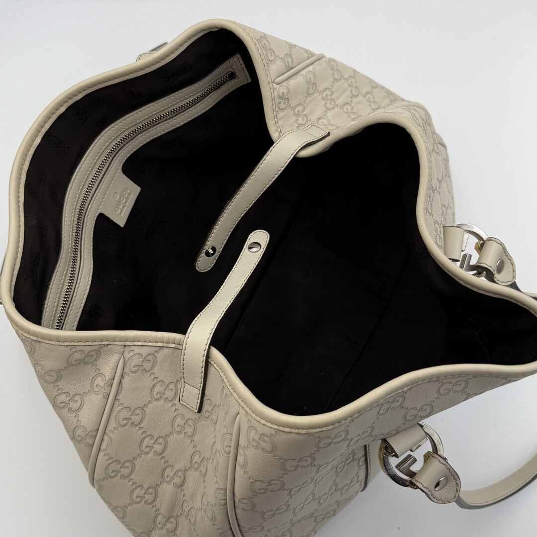 Gucci Guccissima Twins Leather Cream Tote Bag