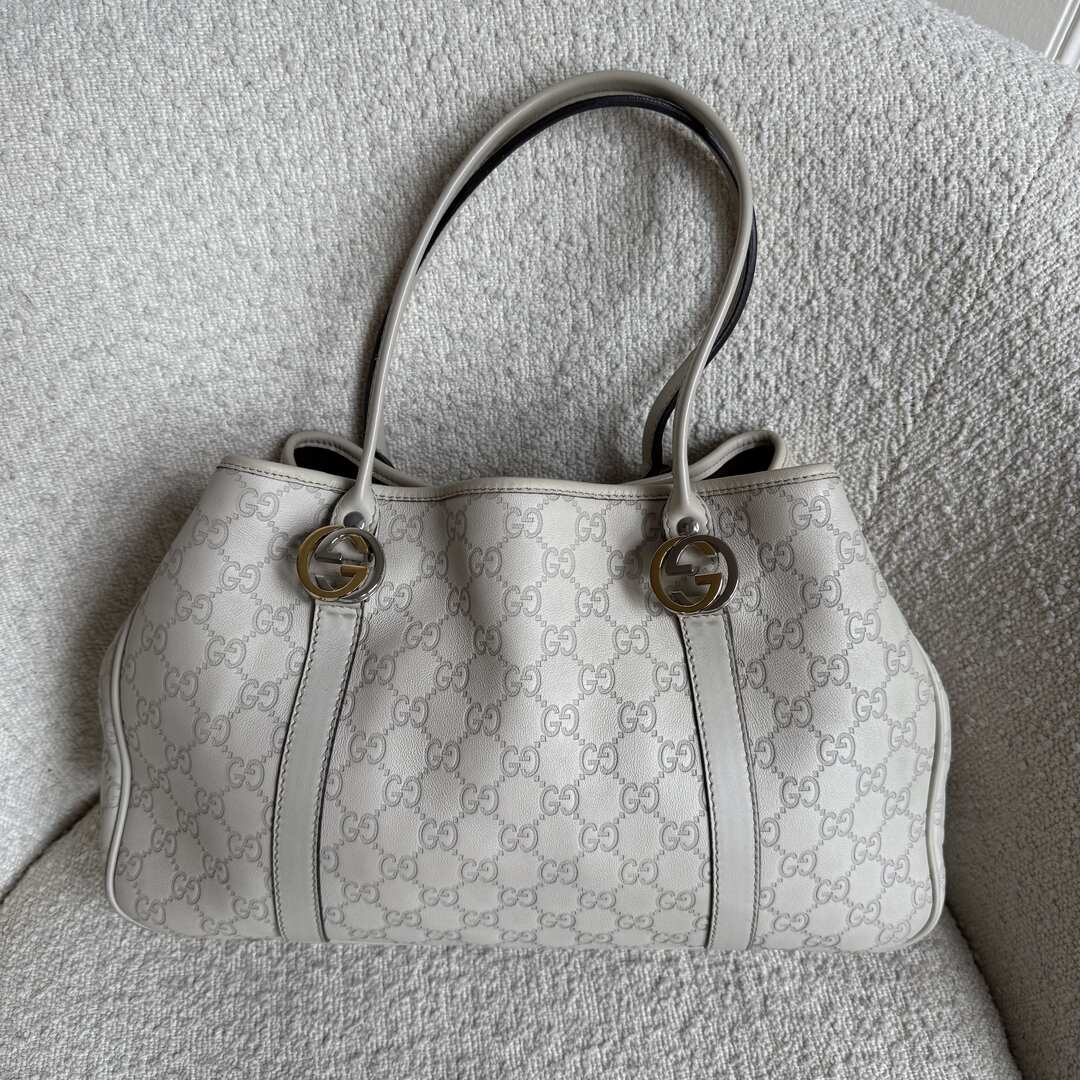 Gucci Guccissima Twins Leather Cream Tote Bag