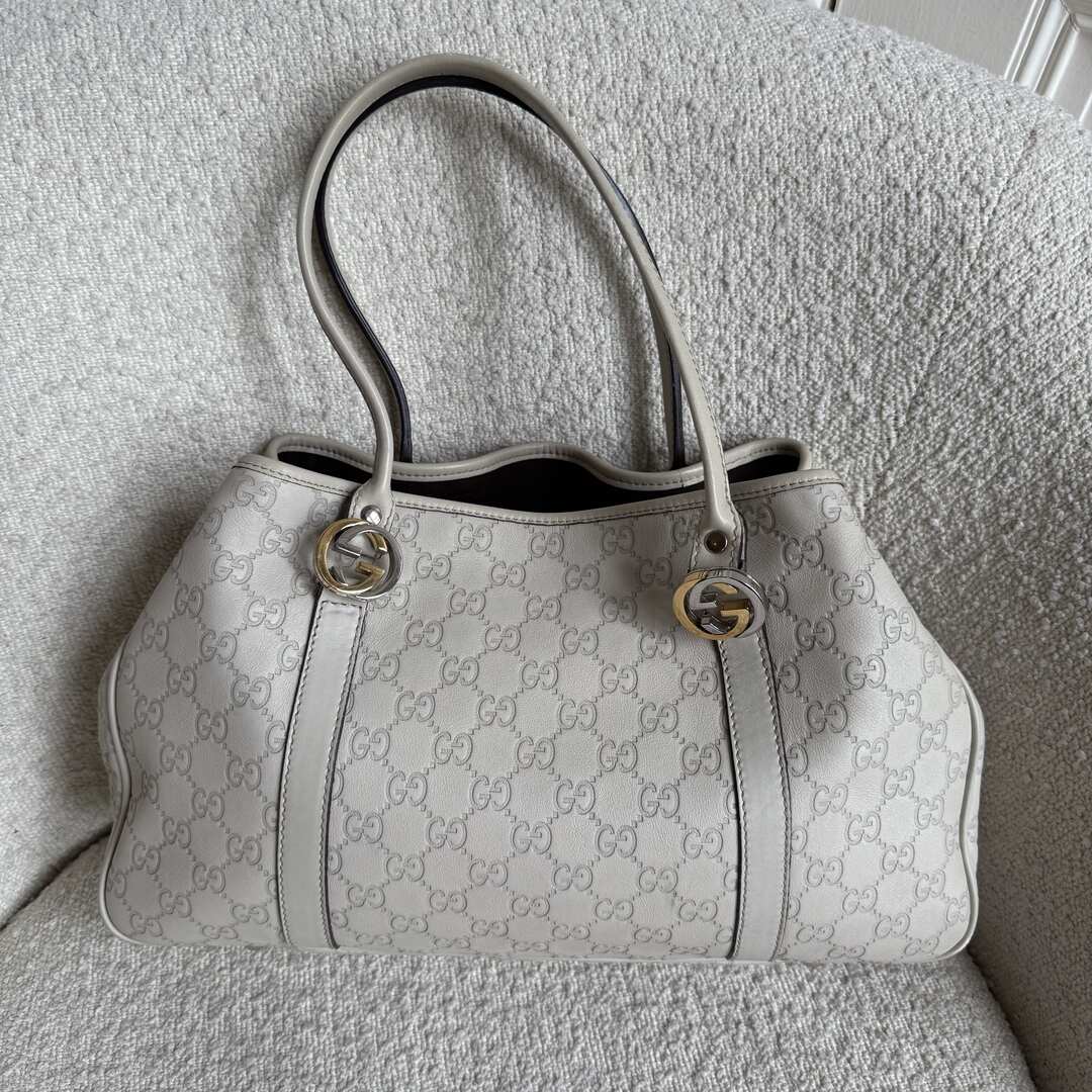 Gucci Guccissima Twins Leather Cream Tote Bag