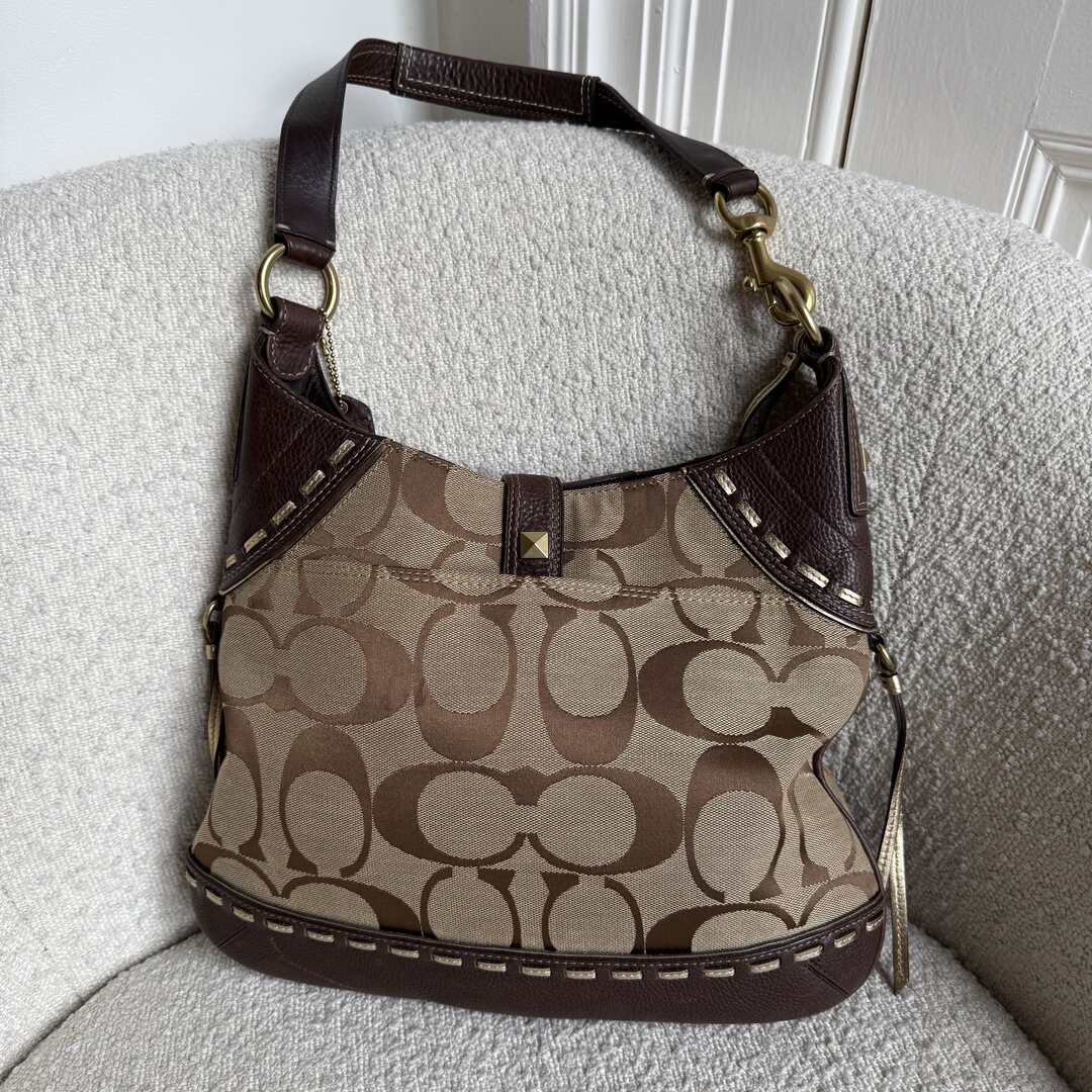 Coach Signature Hobo Buckle Brown Shoulder Bag