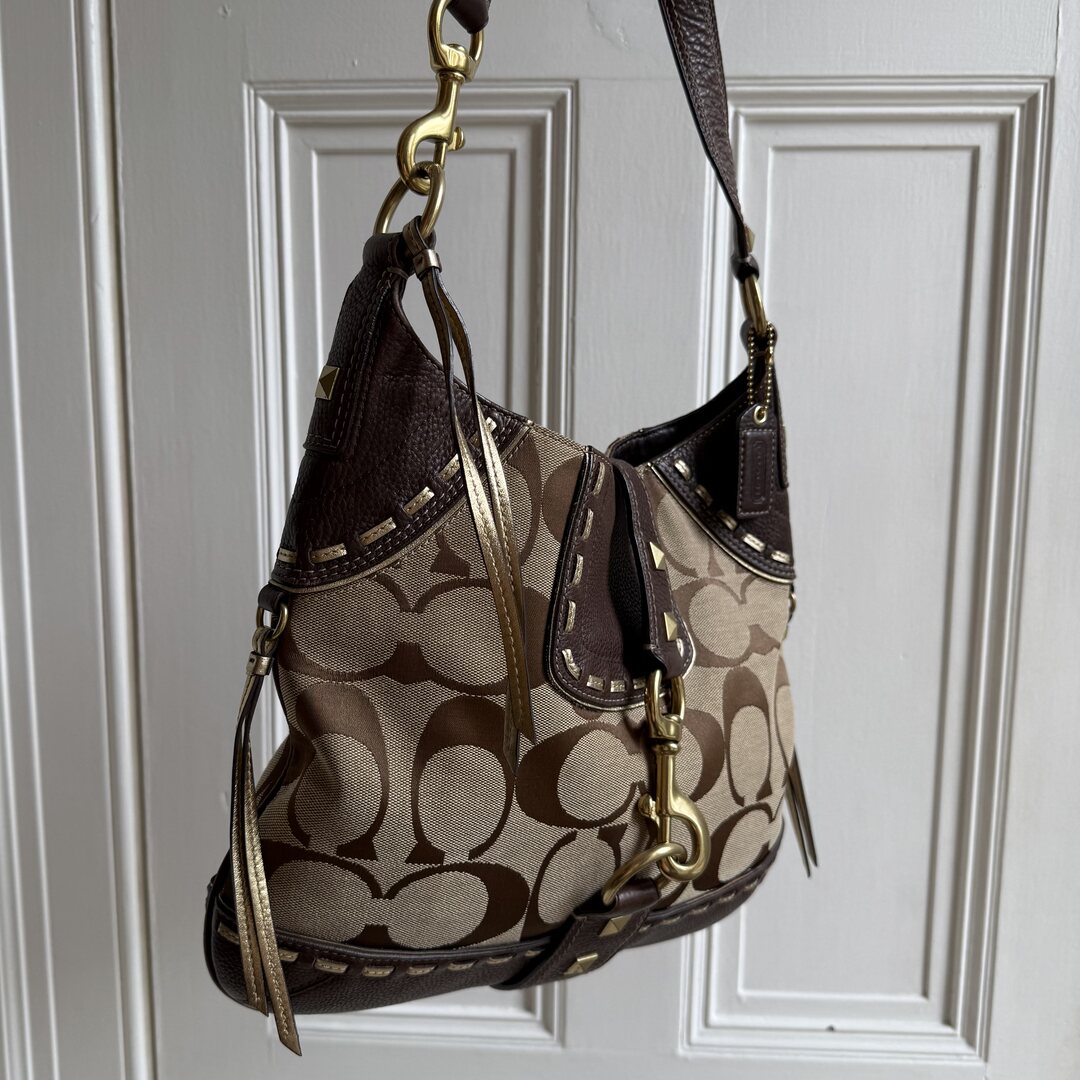 Coach Signature Hobo Buckle Brown Shoulder Bag