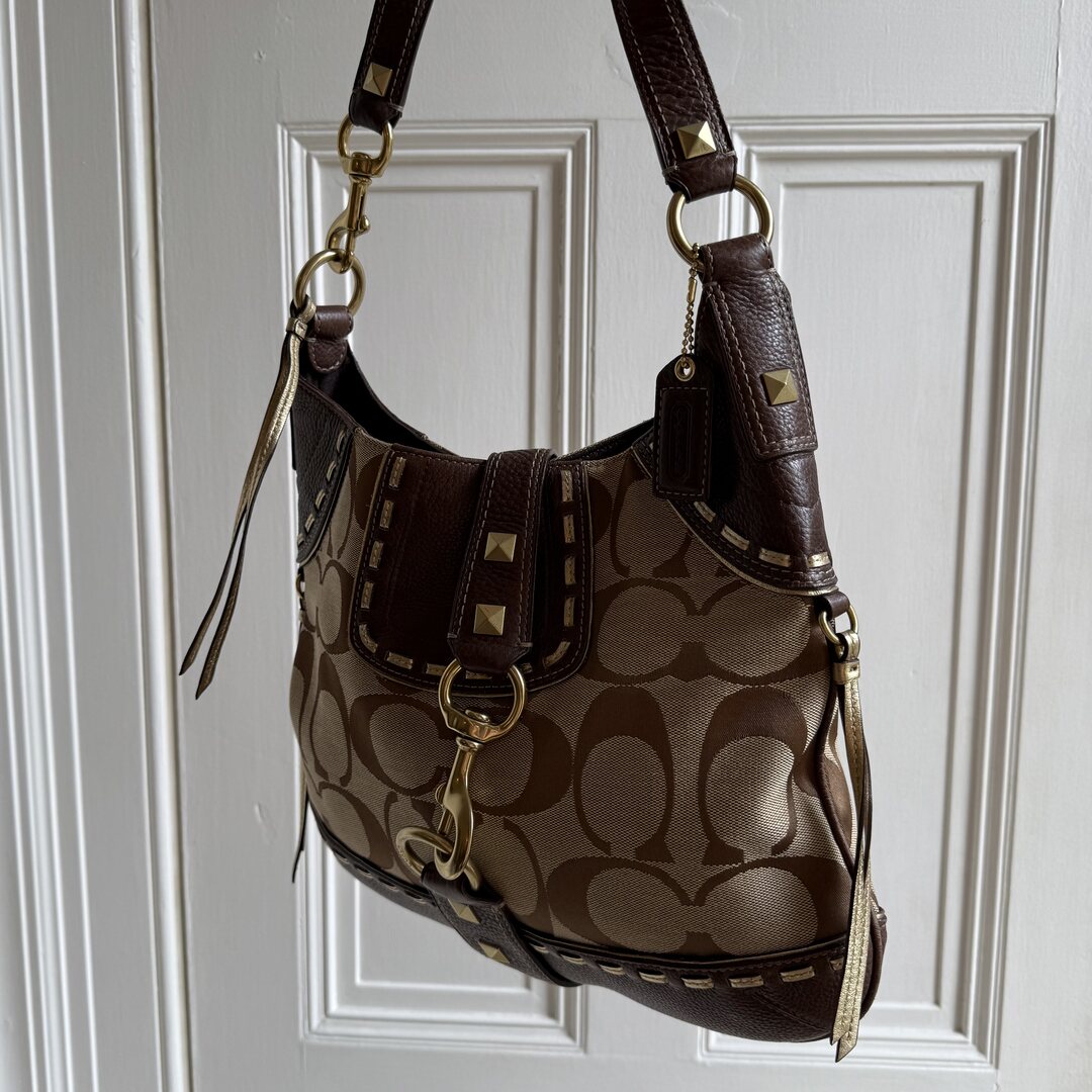 Coach Signature Hobo Buckle Brown Shoulder Bag