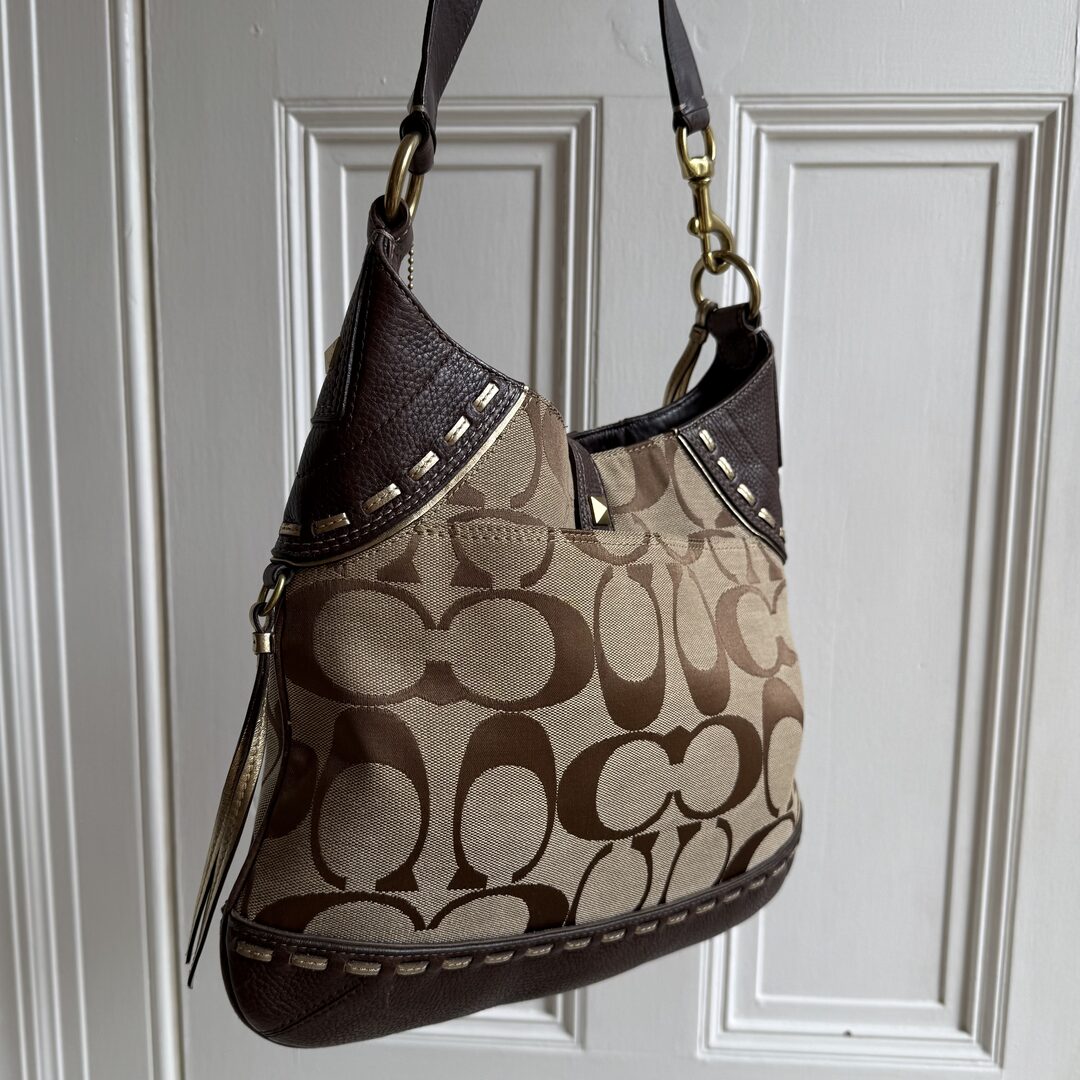Coach Signature Hobo Buckle Brown Shoulder Bag