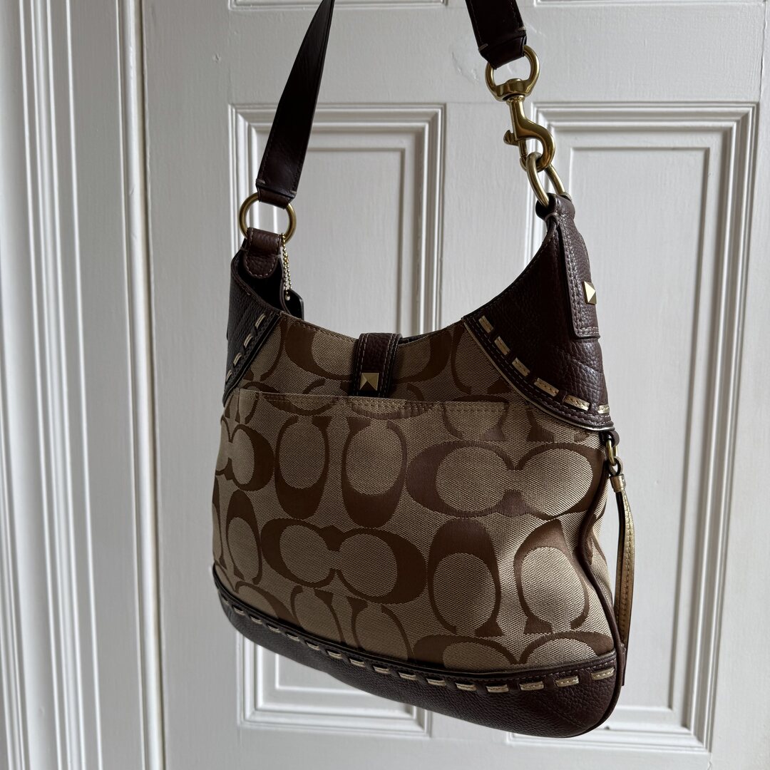 Coach Signature Hobo Buckle Brown Shoulder Bag