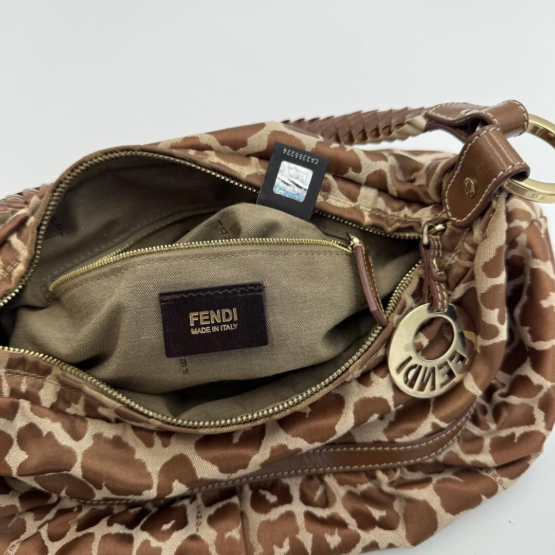 Fendi Chef Leopard Canvas Shoulder Bag