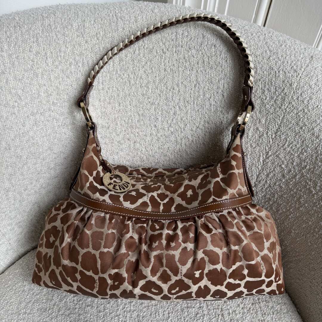 Fendi Chef Leopard Canvas Shoulder Bag