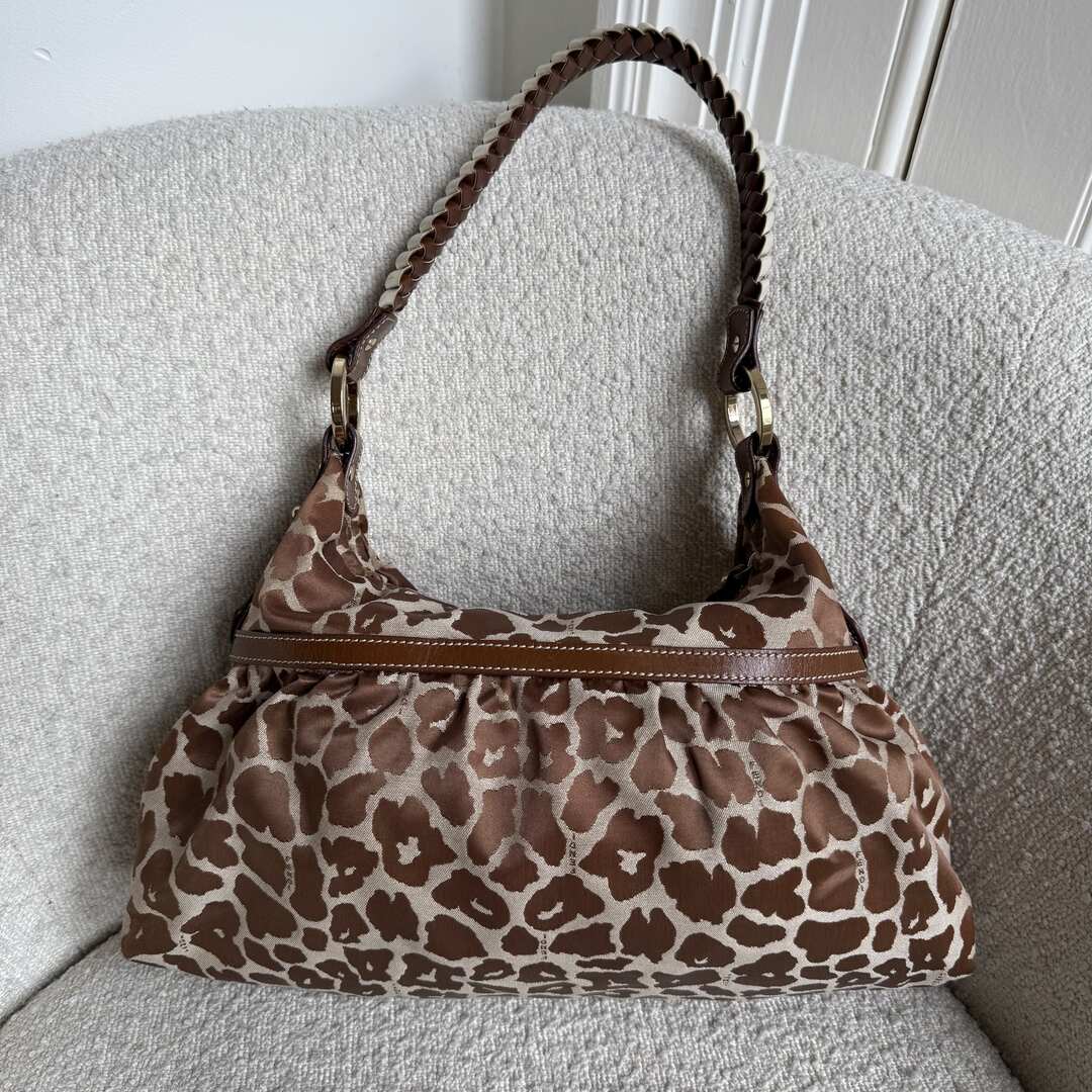 Fendi Chef Leopard Canvas Shoulder Bag