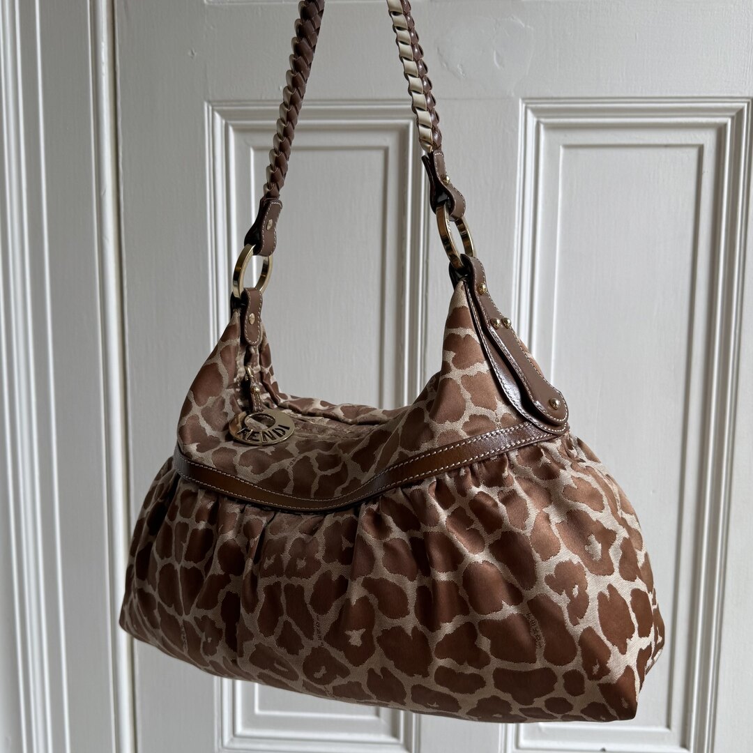 Fendi Chef Leopard Canvas Shoulder Bag