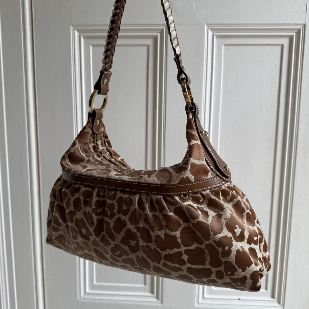 Fendi Chef Leopard Canvas Shoulder Bag