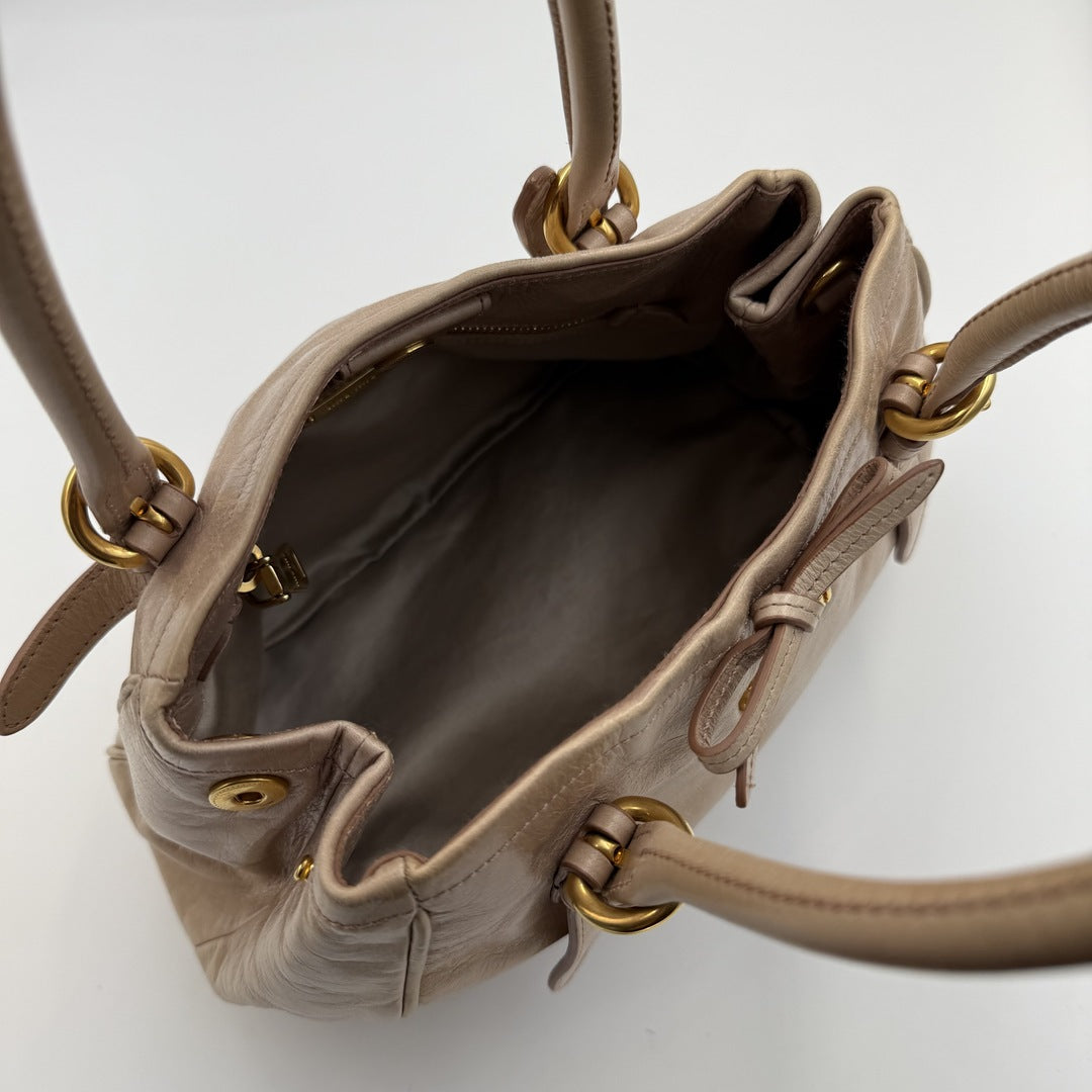 Miu Miu Vitello Bow Beige Leather Handbag