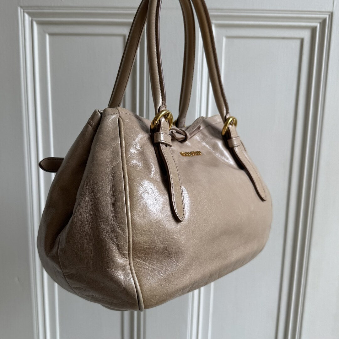 Miu Miu Vitello Bow Beige Leather Handbag