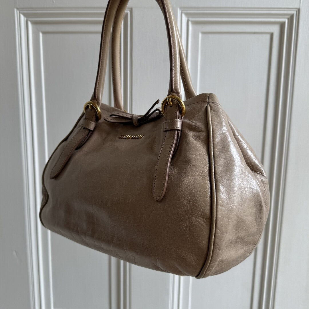 Miu Miu Vitello Bow Beige Leather Handbag