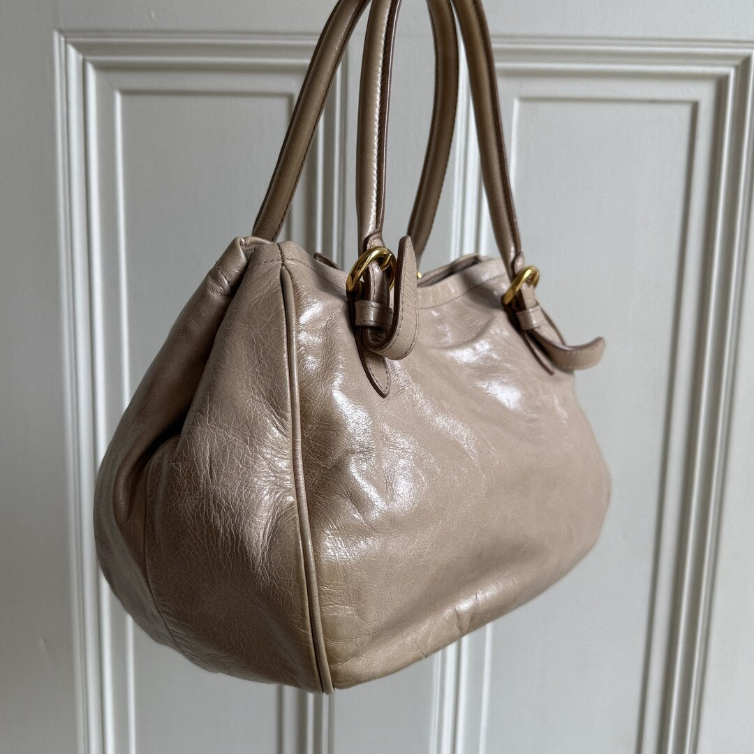 Miu Miu Vitello Bow Beige Leather Handbag