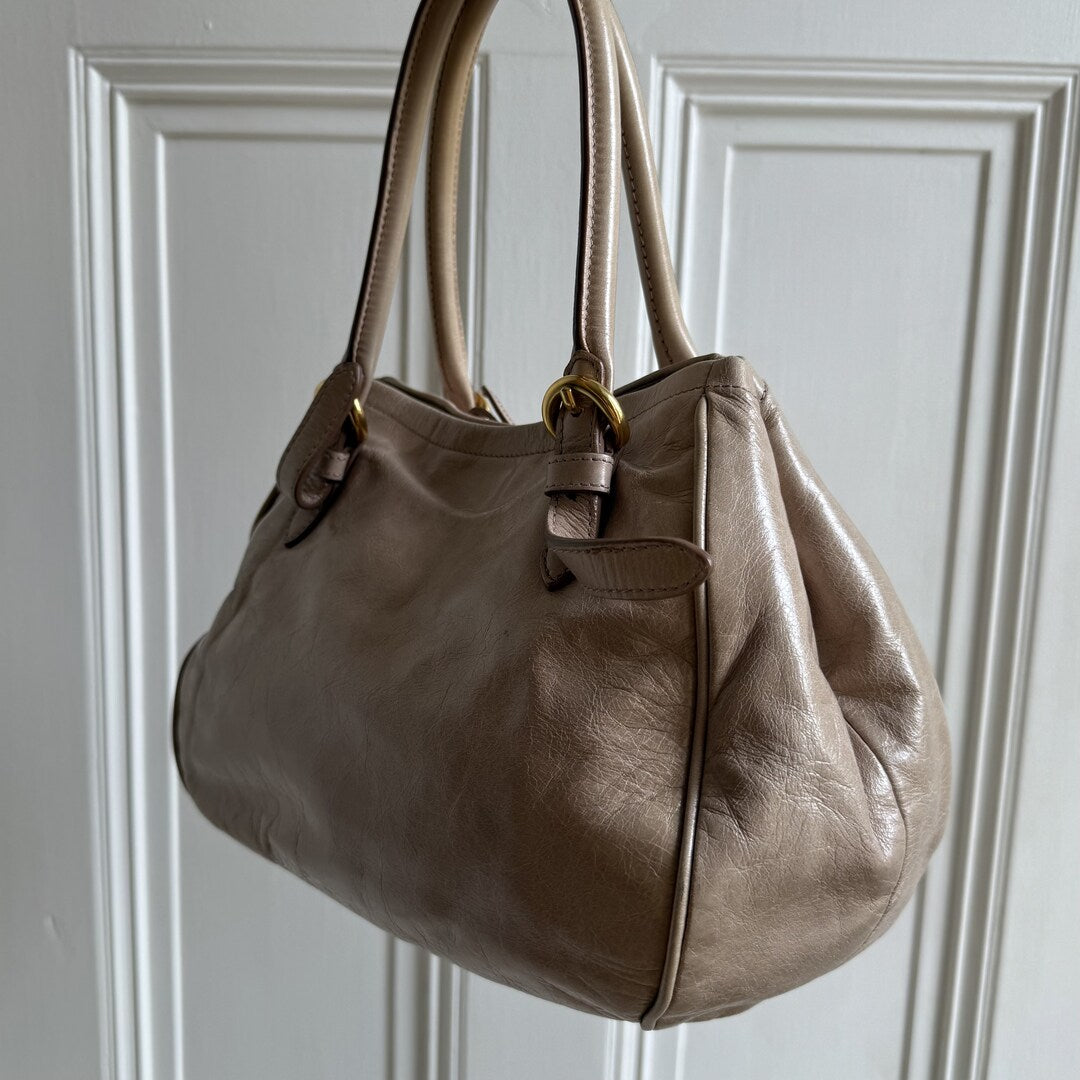 Miu Miu Vitello Bow Beige Leather Handbag