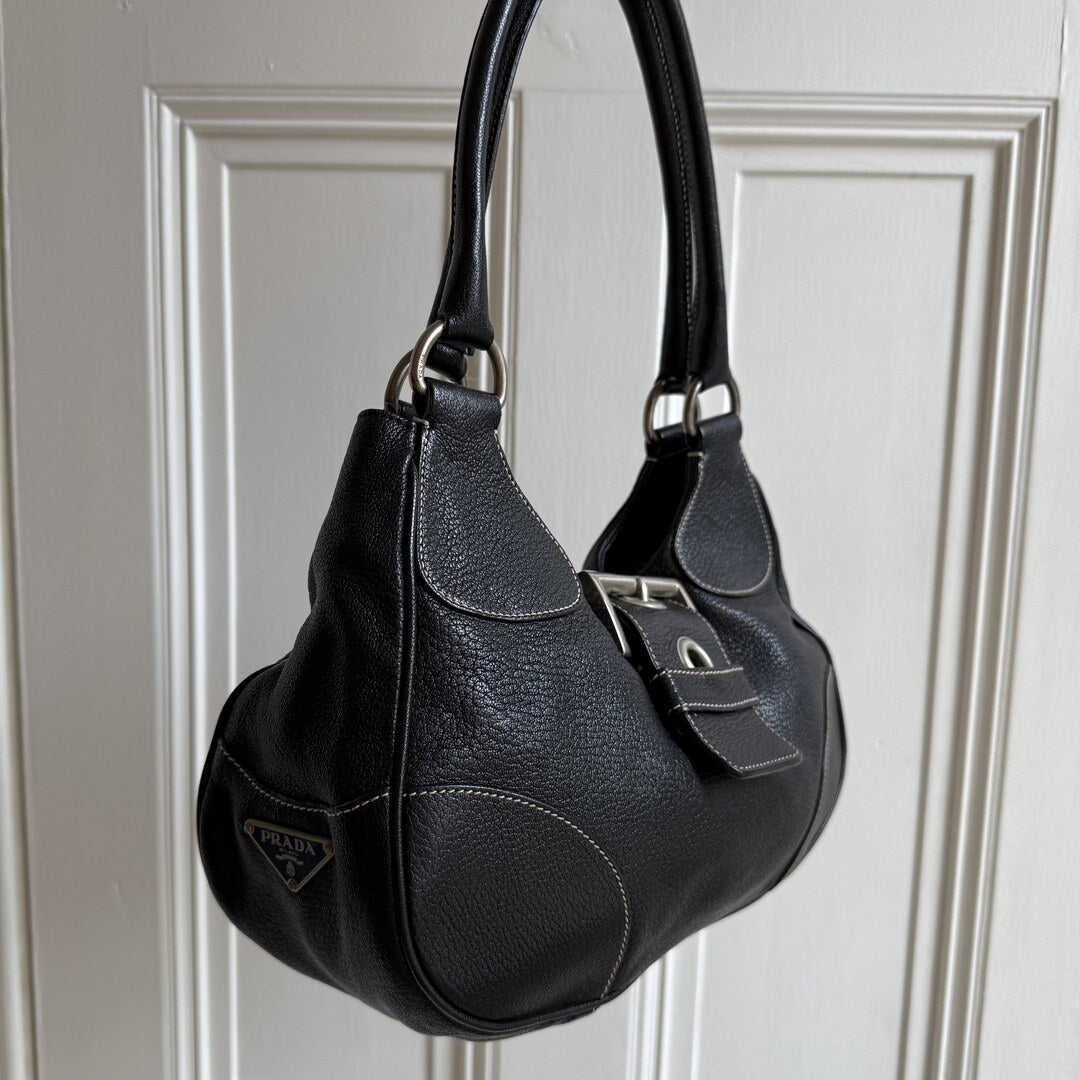 Prada Moon Leather Black Mini Shoulder Bag