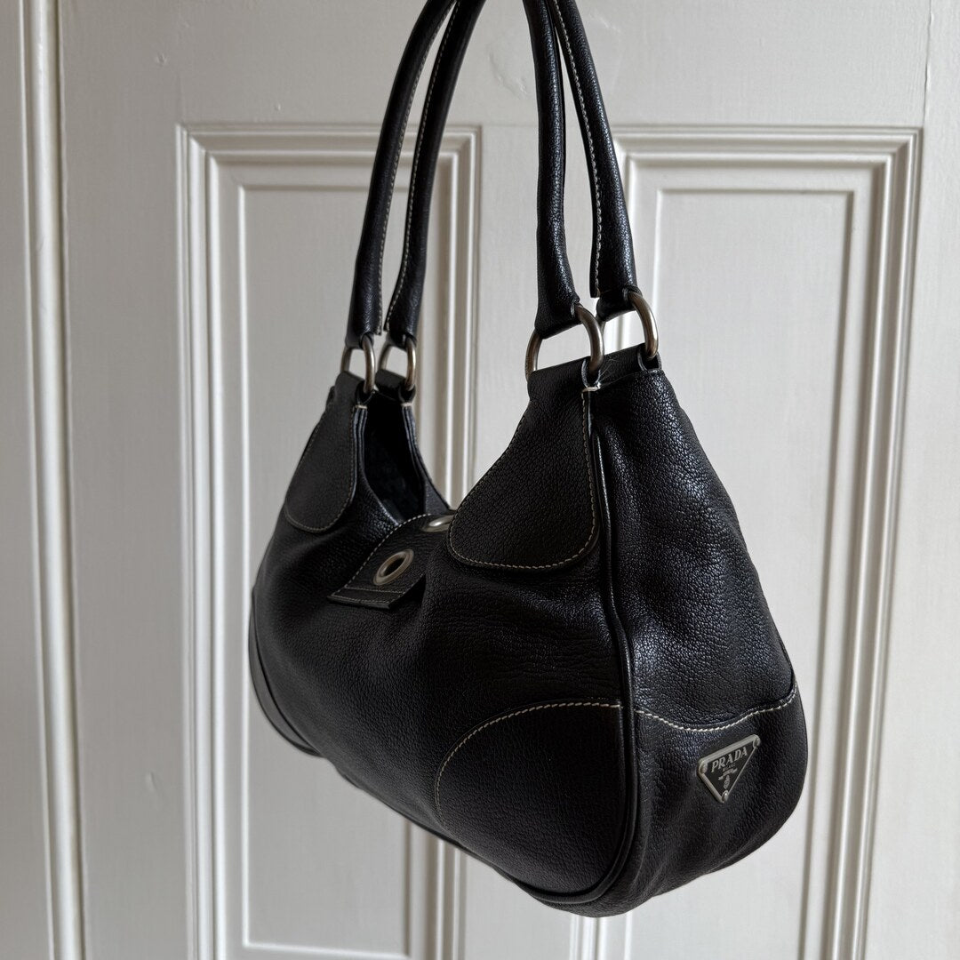 Prada Moon Leather Black Mini Shoulder Bag