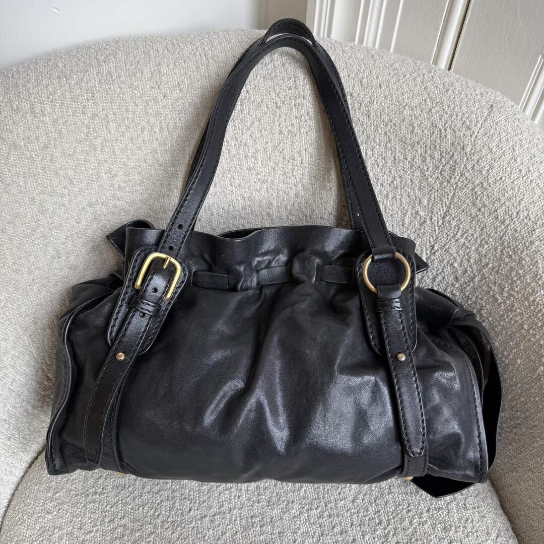 Miu Miu Vitello Leather Black Tote Bag