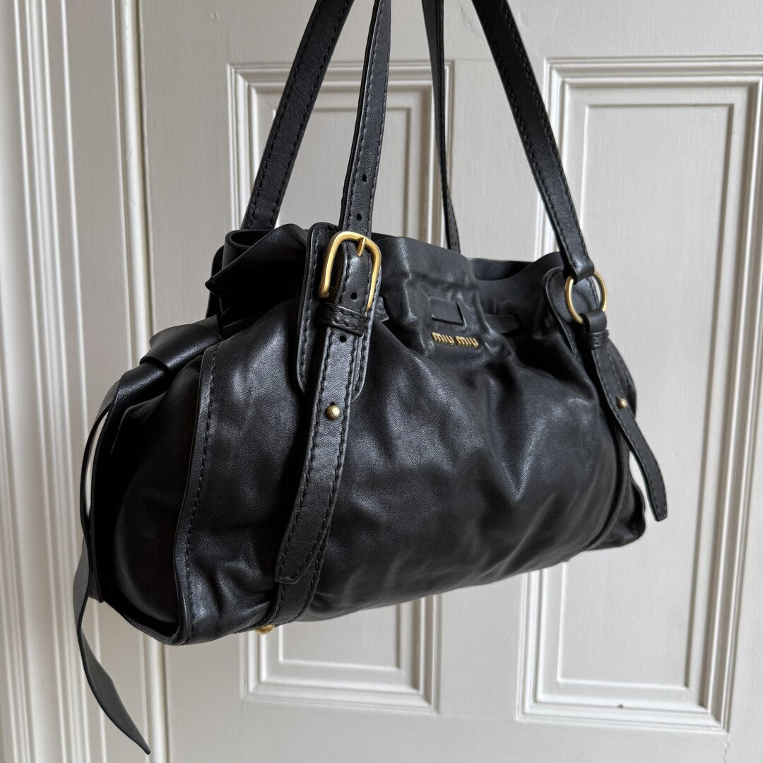 Miu Miu Vitello Leather Black Tote Bag