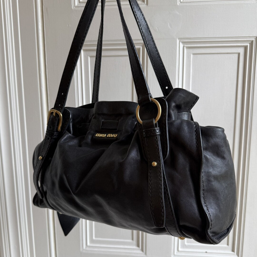 Miu Miu Vitello Leather Black Tote Bag