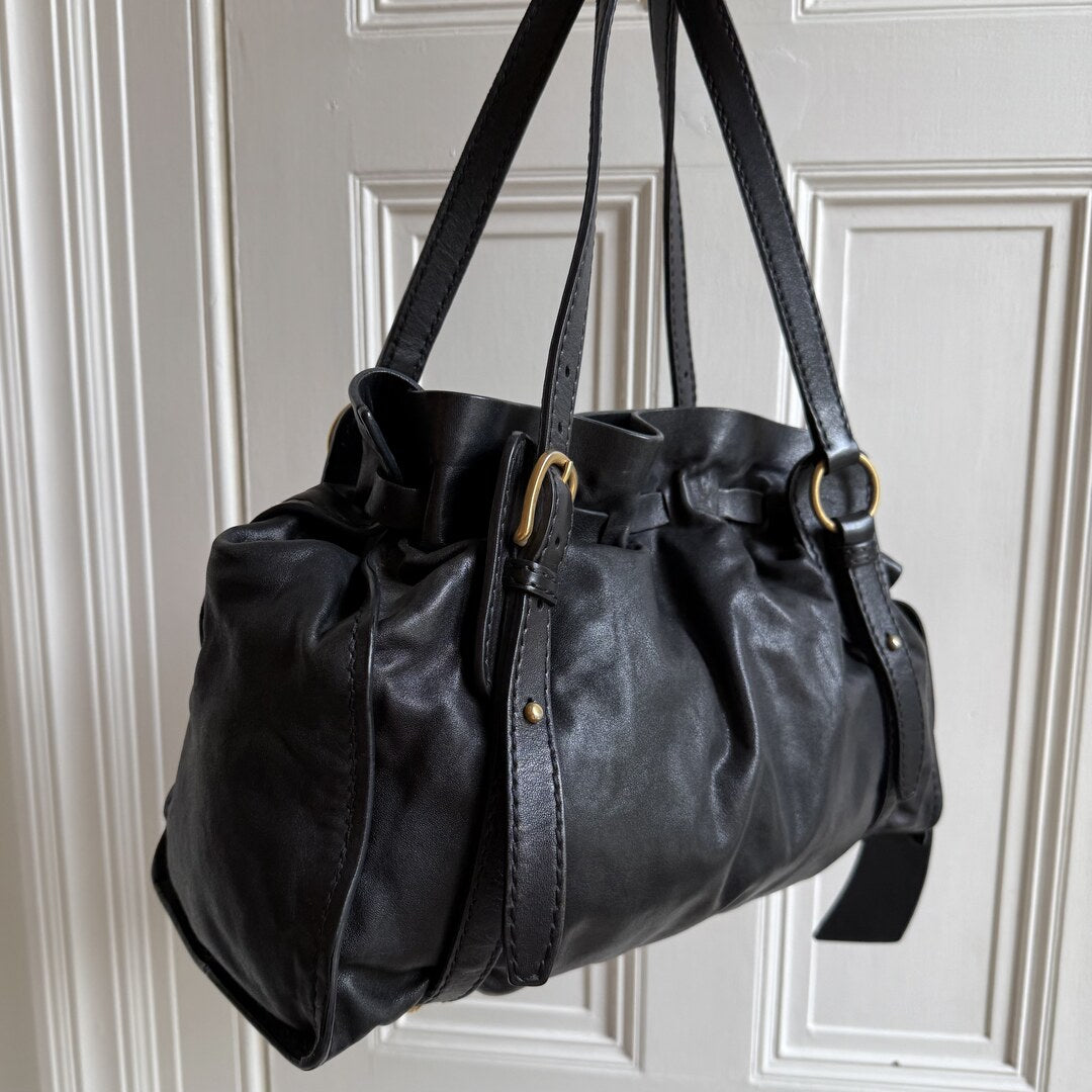 Miu Miu Vitello Leather Black Tote Bag