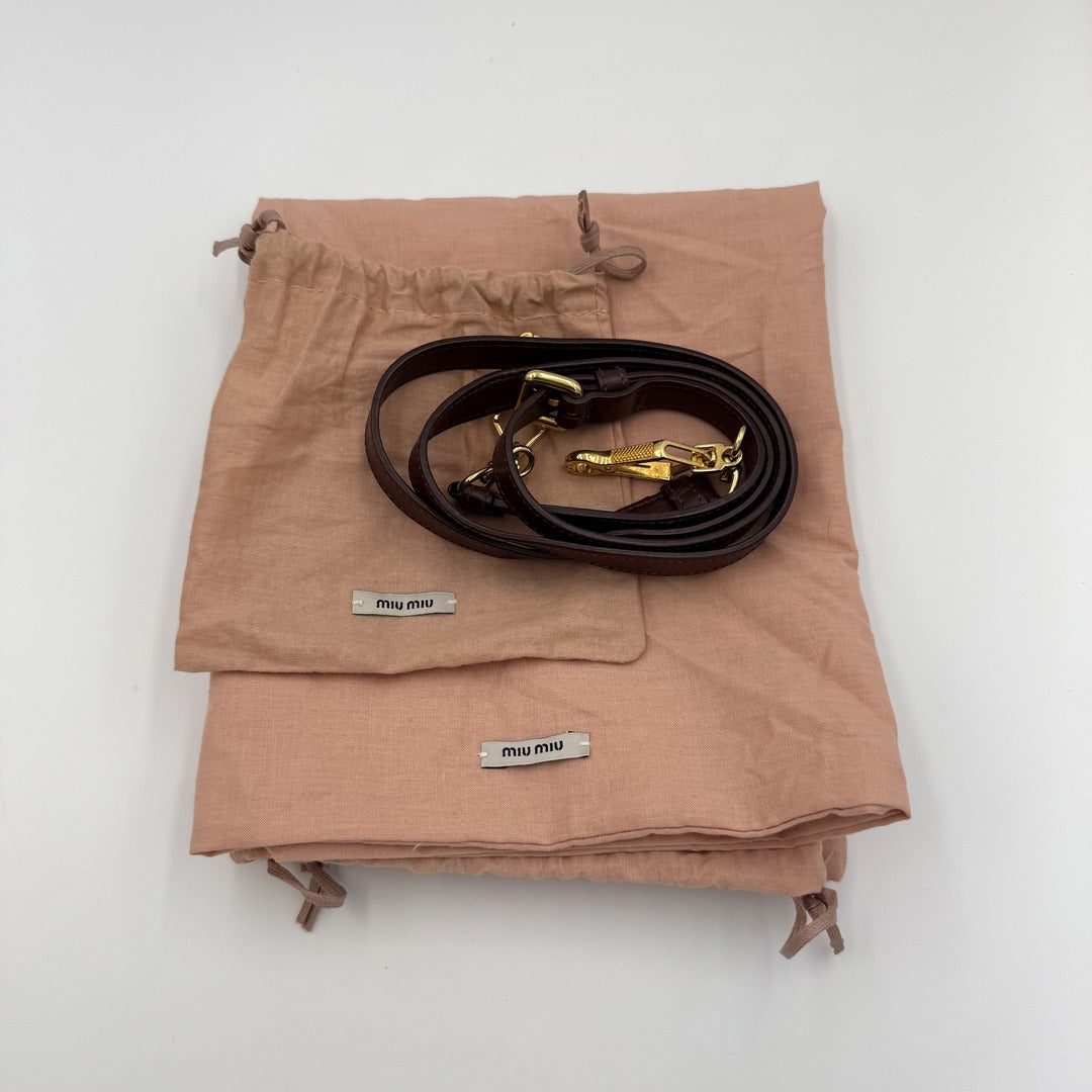 Miu Miu Studded Vitello Brown Leather Tote Bag