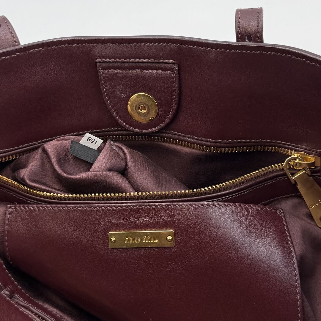 Miu Miu Studded Vitello Brown Leather Tote Bag