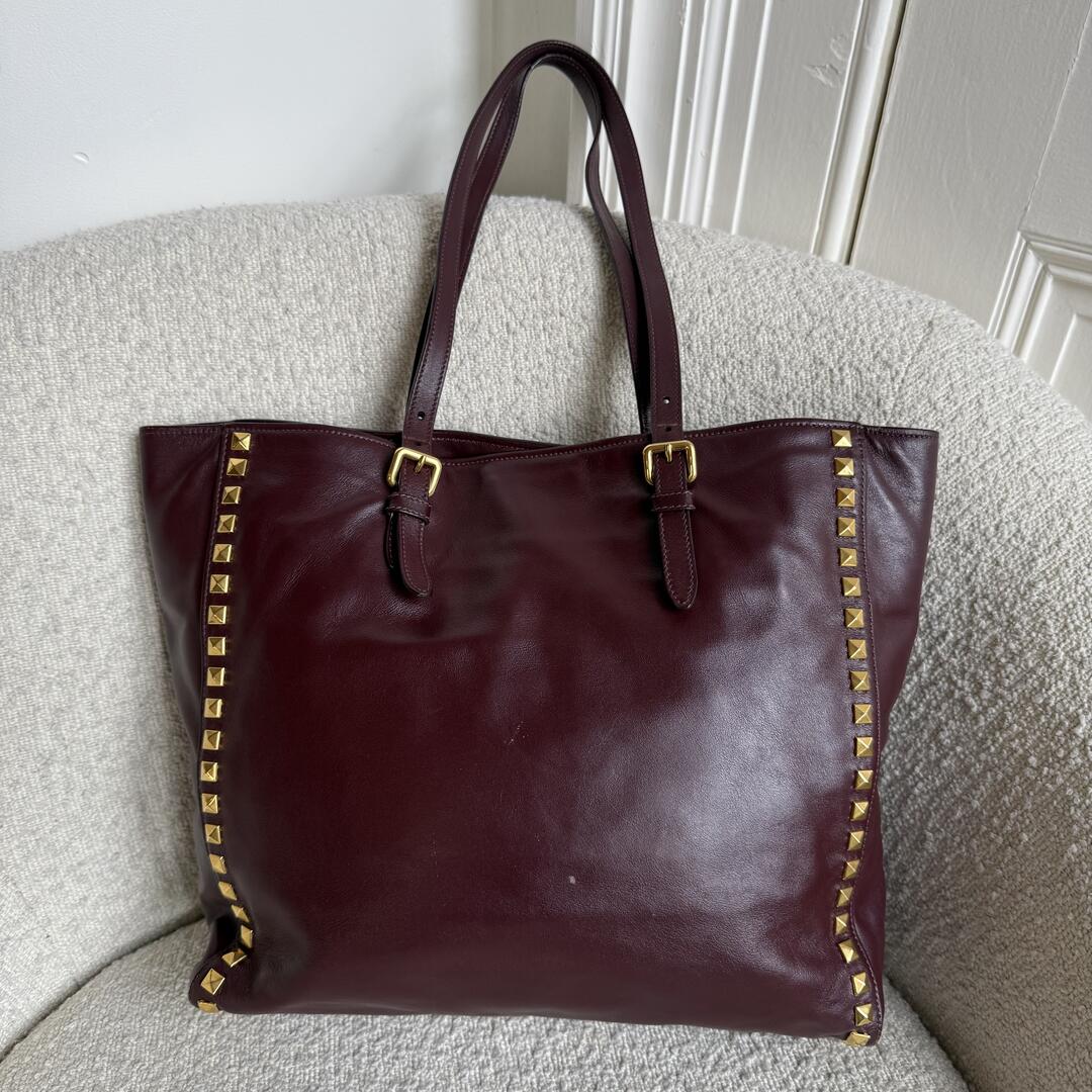 Miu Miu Studded Vitello Brown Leather Tote Bag